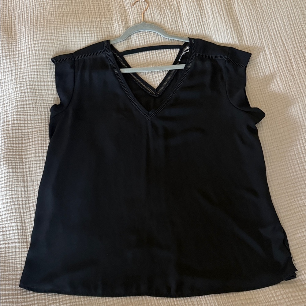 Women’s Black V-Neck Cap Sleeve Top